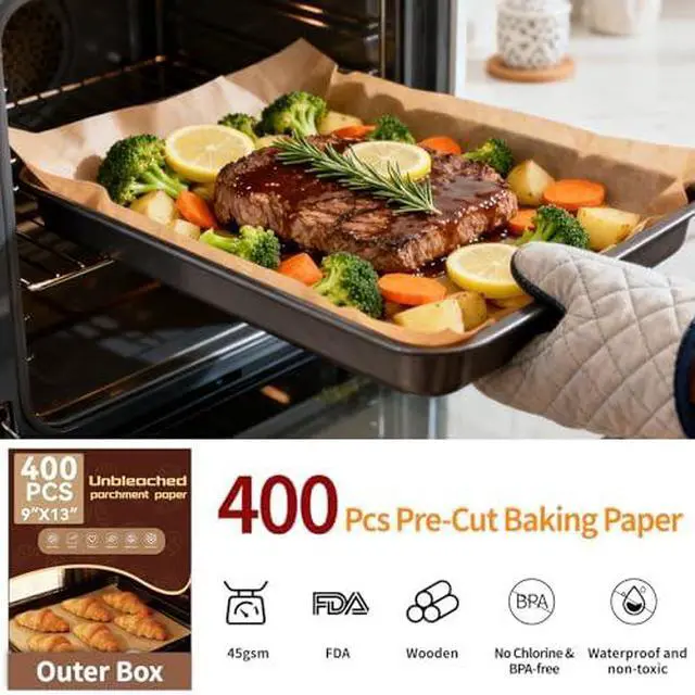 Alt view image 5 of 7 - 400PCS Parchment Paper Baking Sheets, 9"x13" Unbleached Precut Quarter Parchment Paper for Baking, Non-Stick Baking Paper for Grillin, Steaming Bread Cookies, Cakes, Oven, Air Fryer, Microwave