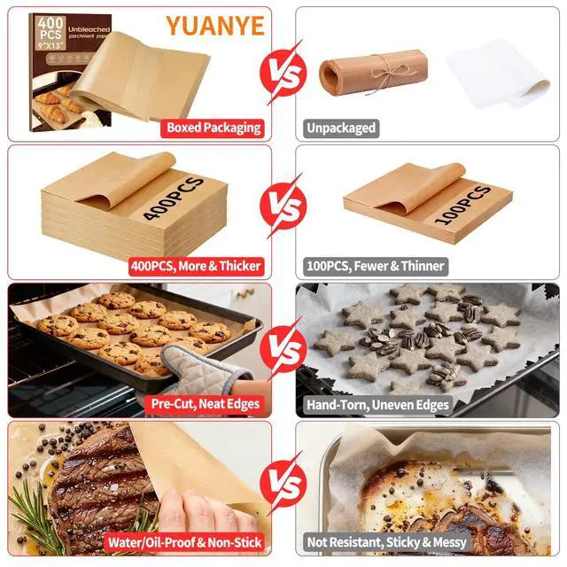 Alt view image 3 of 7 - 400PCS Parchment Paper Baking Sheets, 9"x13" Unbleached Precut Quarter Parchment Paper for Baking, Non-Stick Baking Paper for Grillin, Steaming Bread Cookies, Cakes, Oven, Air Fryer, Microwave