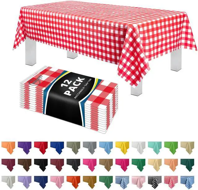 Main image of Plastic Table Cloth Disposable 12 Pack 54 x 108 in Rectangle Table Cloths
