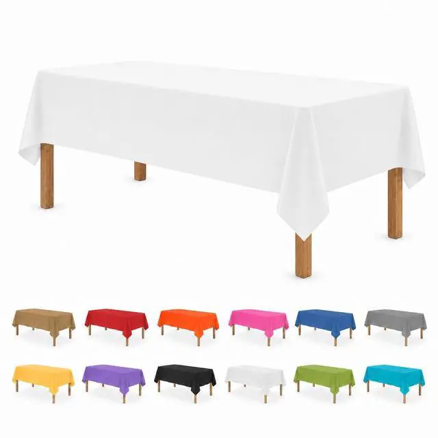 Main image of White Disposable Plastic Tablecloth for Rectangle Tables (12 Pack) Table Cloths for Parties, Events & Weddings, Indoors Outdoors, 54 x 108 inches, Plastic Table Cover