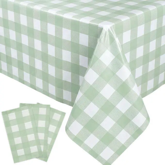 Main image of 3 Pack Sage Green Gingham Tablecloth 54 x 108 Inches, Rectangle Disposable Sage Green Checkered Tablecloth, Picnic Table Cover for Outdoor, Camping, Birthday Decorations