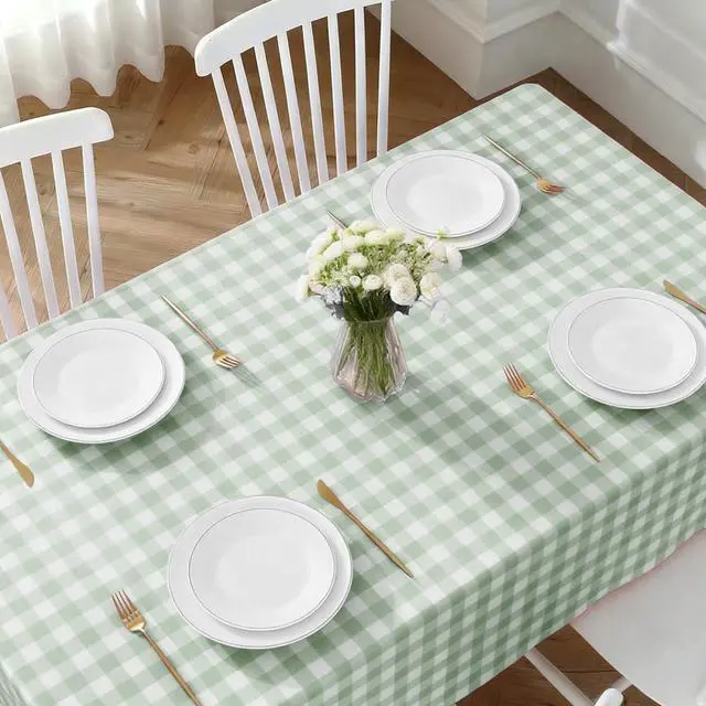 Alt view image 2 of 7 - 3 Pack Sage Green Gingham Tablecloth 54 x 108 Inches, Rectangle Disposable Sage Green Checkered Tablecloth, Picnic Table Cover for Outdoor, Camping, Birthday Decorations