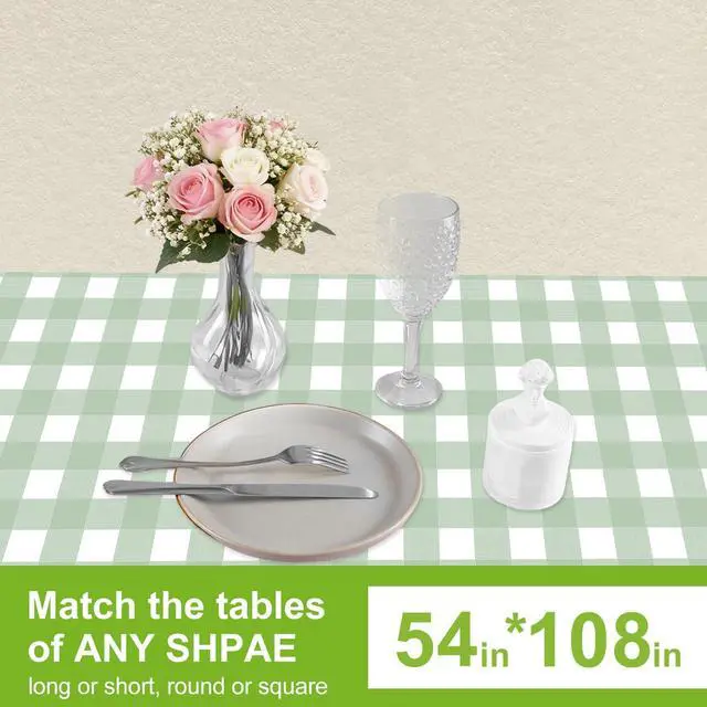 Alt view image 3 of 7 - 3 Pack Sage Green Gingham Tablecloth 54 x 108 Inches, Rectangle Disposable Sage Green Checkered Tablecloth, Picnic Table Cover for Outdoor, Camping, Birthday Decorations