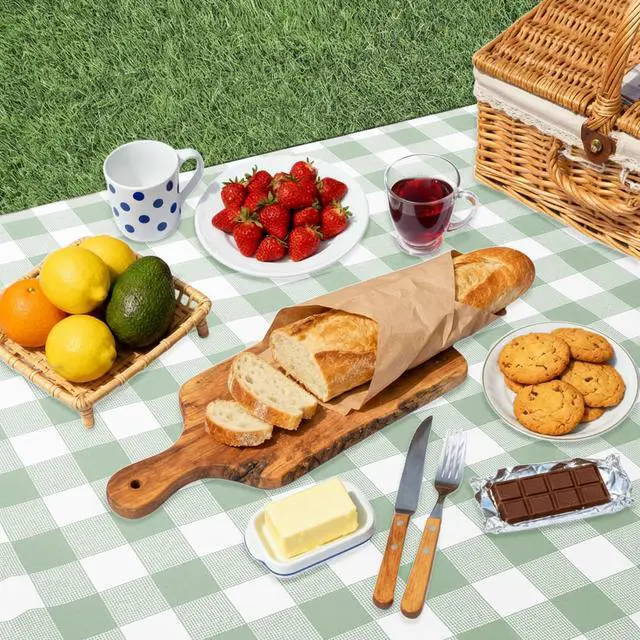 Alt view image 6 of 7 - 3 Pack Sage Green Gingham Tablecloth 54 x 108 Inches, Rectangle Disposable Sage Green Checkered Tablecloth, Picnic Table Cover for Outdoor, Camping, Birthday Decorations