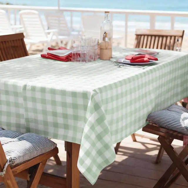 Alt view image 7 of 7 - 3 Pack Sage Green Gingham Tablecloth 54 x 108 Inches, Rectangle Disposable Sage Green Checkered Tablecloth, Picnic Table Cover for Outdoor, Camping, Birthday Decorations