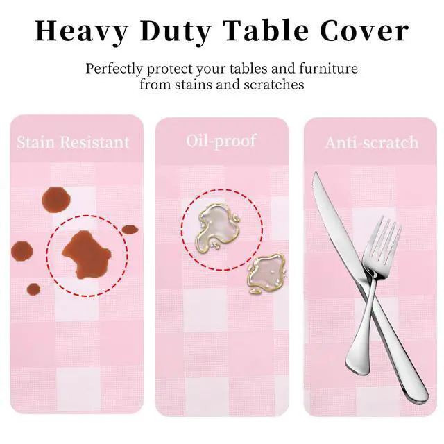 Alt view image 6 of 7 - 3 Packs Pink Gingham Tablecloth 54 x 108 Inches Pink and White Checkered Disposable Plastic Waterproof Picnic Table Cover for Camping and Birthday Party Supplies
