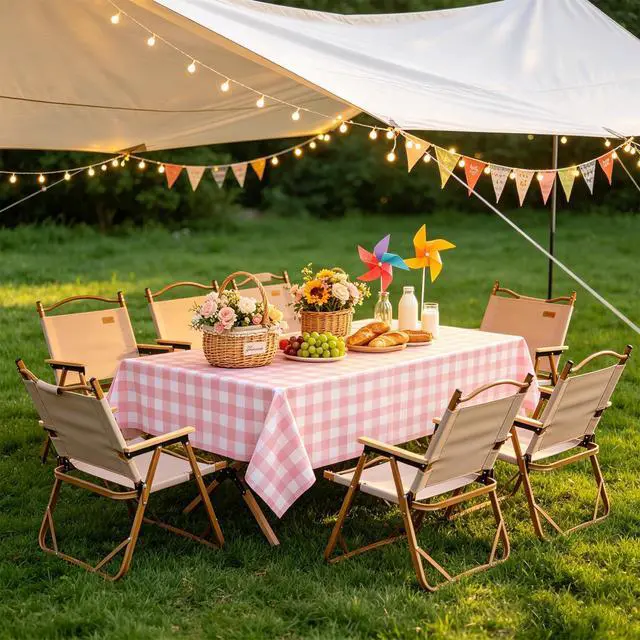 Alt view image 7 of 7 - 3 Packs Pink Gingham Tablecloth 54 x 108 Inches Pink and White Checkered Disposable Plastic Waterproof Picnic Table Cover for Camping and Birthday Party Supplies