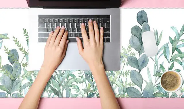 Alt view image 2 of 7 - XXL Waterproof Office Desk Pad Protector 31.5x11.8 Inch - Extended Gaming Mouse Pad with Non-Slip Rubber Base, Thickened Keyboard Mat, Stitched Edges & Green Plants Design