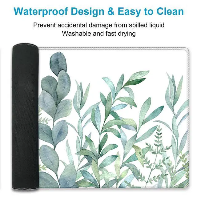 Alt view image 5 of 7 - XXL Waterproof Office Desk Pad Protector 31.5x11.8 Inch - Extended Gaming Mouse Pad with Non-Slip Rubber Base, Thickened Keyboard Mat, Stitched Edges & Green Plants Design