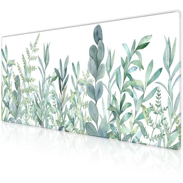 Alt view image 6 of 7 - XXL Waterproof Office Desk Pad Protector 31.5x11.8 Inch - Extended Gaming Mouse Pad with Non-Slip Rubber Base, Thickened Keyboard Mat, Stitched Edges & Green Plants Design
