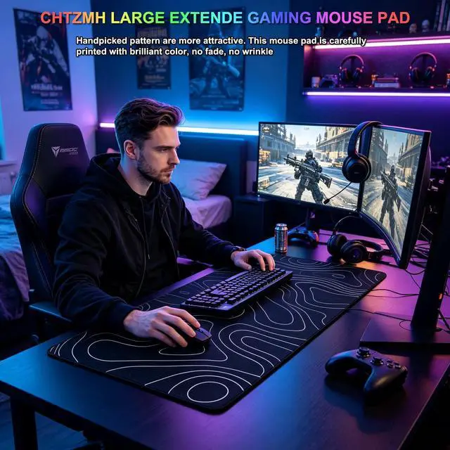 Alt view image 7 of 7 - Mouse Pad Gaming, 31.5" x 15.7" Large Extended Mousepad with Stitched Edge