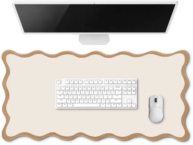 Main image of Scalloped Desk Mat Large Desk Pad Cute Coquette Table Mat Back to School Preppy Table Make up Pad Nonslip Graduation Gift with Stitching Waterproof Gaming(Beige,31.5 x 15.8 Inches)