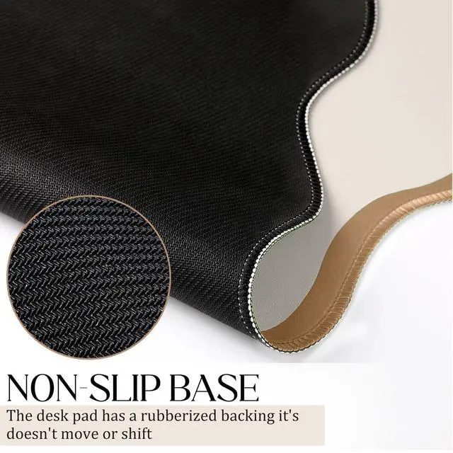 Alt view image 3 of 7 - Scalloped Desk Mat Large Desk Pad Cute Coquette Table Mat Back to School Preppy Table Make up Pad Nonslip Graduation Gift with Stitching Waterproof Gaming(Beige,31.5 x 15.8 Inches)