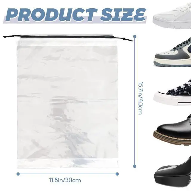 Alt view image 2 of 7 - 50 Pcs Shoe Bags for Travel,Large Transparent Travel Shoe Bags for Packing,Clear Plastic Drawstring Bags Shoe Dust Bags,Portable Shoes Organizers Pouch with Rope for Men and Women