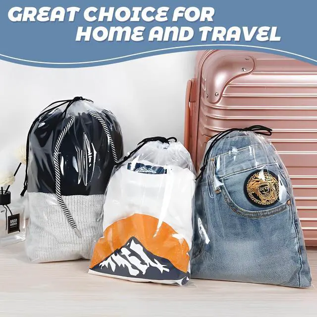 Alt view image 6 of 7 - 50 Pcs Shoe Bags for Travel,Large Transparent Travel Shoe Bags for Packing,Clear Plastic Drawstring Bags Shoe Dust Bags,Portable Shoes Organizers Pouch with Rope for Men and Women