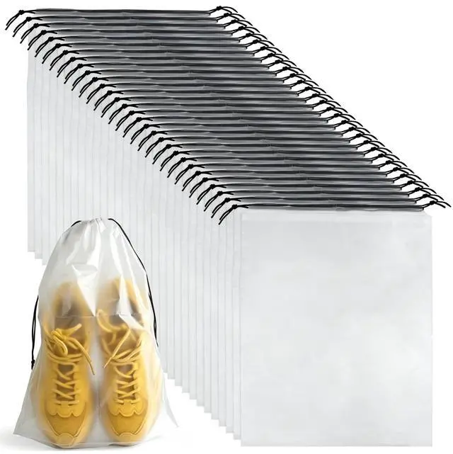 Main image of 32 Pcs Shoe Bags for TravelPLULON 15.7" x 11.8" Clear Drawstring Storage Plastic Bags Shoes Organizer for Packing Waterproof Dustproof Women Men Portable Travel Essentials