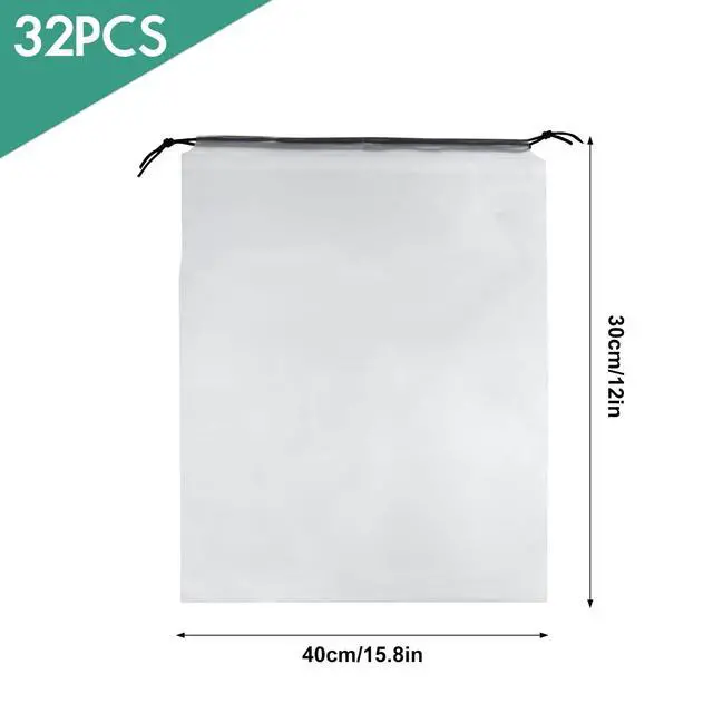 Alt view image 3 of 7 - 32 Pcs Shoe Bags for TravelPLULON 15.7" x 11.8" Clear Drawstring Storage Plastic Bags Shoes Organizer for Packing Waterproof Dustproof Women Men Portable Travel Essentials