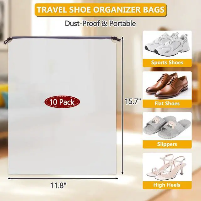 Alt view image 2 of 7 - Waterproof Shoe Bags for Travel - 15.7x11.8 Inches Drawstring Bags Organizers (10 Pack), Clear Waterproof Bag Travel Essentials for Men & Women, Shoe Bags for Storage (Packing, Gym, Luggage Storage)