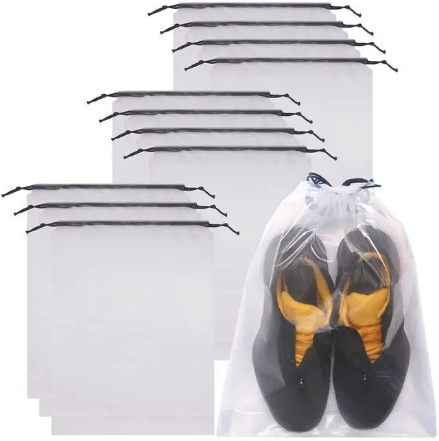 Main image of Set of 12 Transparent Shoe Bags for Travel Large Clear Shoes Storage Organizers Pouch with Rope for Men and Women