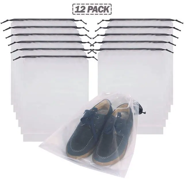 Alt view image 7 of 7 - Set of 12 Transparent Shoe Bags for Travel Large Clear Shoes Storage Organizers Pouch with Rope for Men and Women