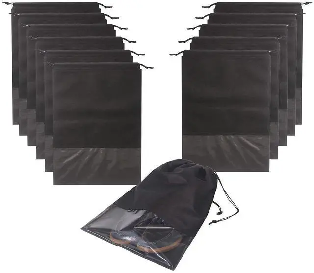 Main image of 12PCS Travel Shoe Bags with Rope for Men and Women Large Shoes Pouch Storage Packing Organizers, Black