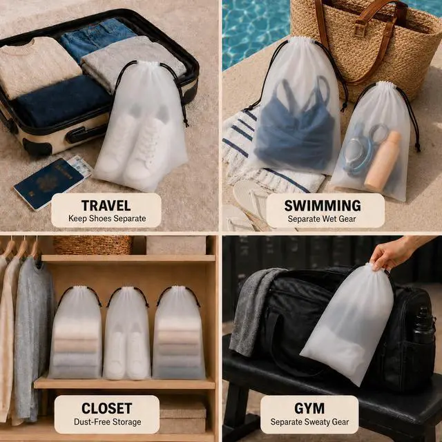Alt view image 7 of 7 - 18 Pack Clear Shoe Bags for Travel Essentials Reusable Storage