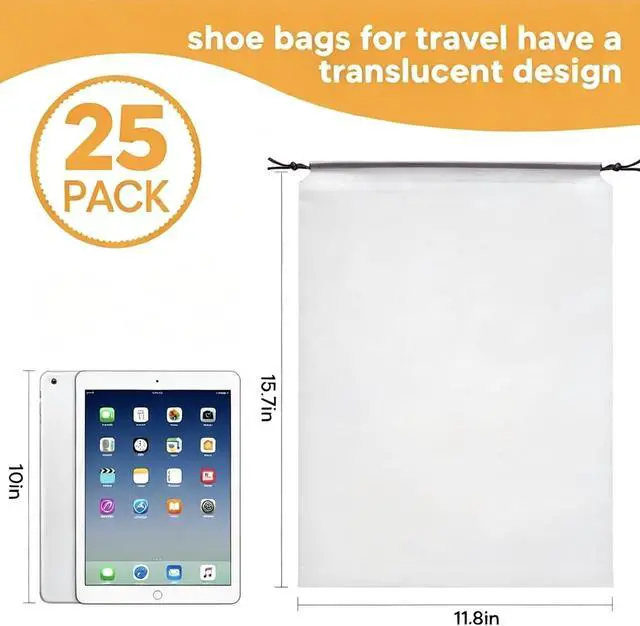 Alt view image 2 of 6 - 25 Pack Shoe Bags for Travel, 11.8" x 15.7" Waterproof Travel Shoe Bags for Packing,Large Travel Bag for Shoes, Storage Bags for Travel Essentials