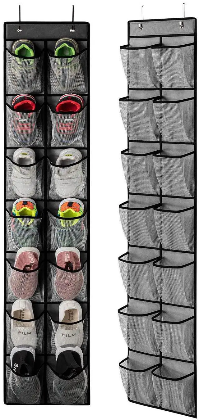 Main image of 2 Pack Grey14 Pockets Over the Door Shoe Organizer, Hanging Shoe Organizer with 4 Hooks Door Shoe Holder with Mesh Deep Pockets Closet Door Shoe Storage Bag (Grey-2Pack)