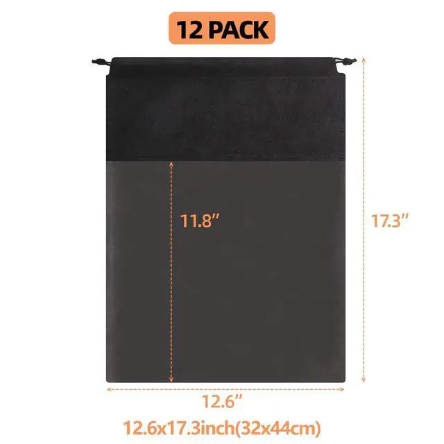 Alt view image 2 of 7 - 12 Pack Portable Shoe Bags for Travel Large Shoes Pouch Storage Organizer Clear Window with Drawstring for Men and Women Black