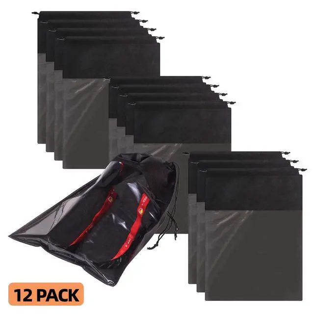 Alt view image 3 of 7 - 12 Pack Portable Shoe Bags for Travel Large Shoes Pouch Storage Organizer Clear Window with Drawstring for Men and Women Black