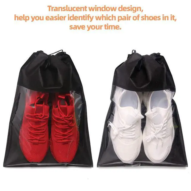 Alt view image 4 of 7 - 12 Pack Portable Shoe Bags for Travel Large Shoes Pouch Storage Organizer Clear Window with Drawstring for Men and Women Black