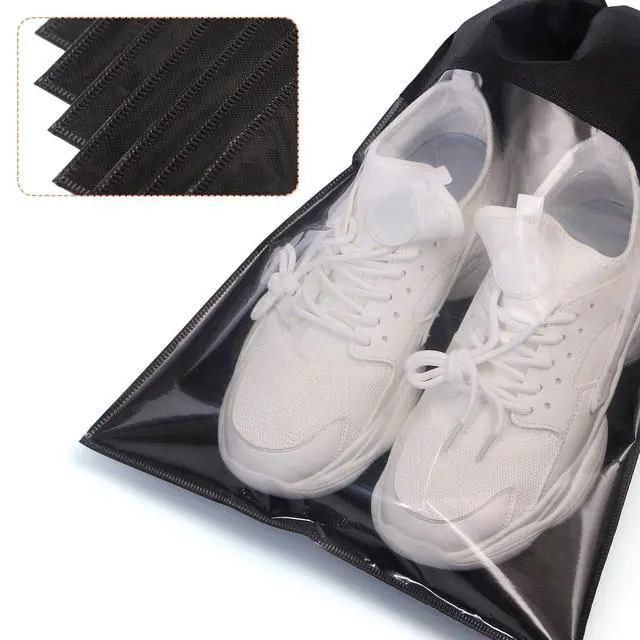 Alt view image 5 of 7 - 12 Pack Portable Shoe Bags for Travel Large Shoes Pouch Storage Organizer Clear Window with Drawstring for Men and Women Black