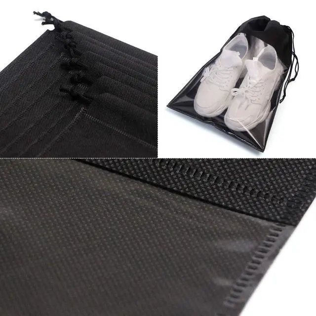 Alt view image 6 of 7 - 12 Pack Portable Shoe Bags for Travel Large Shoes Pouch Storage Organizer Clear Window with Drawstring for Men and Women Black
