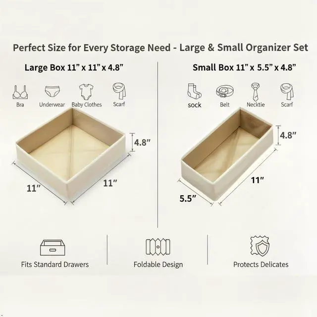 Alt view image 2 of 7 - Underwear Drawer Organizer, 2 Pack, Khaki