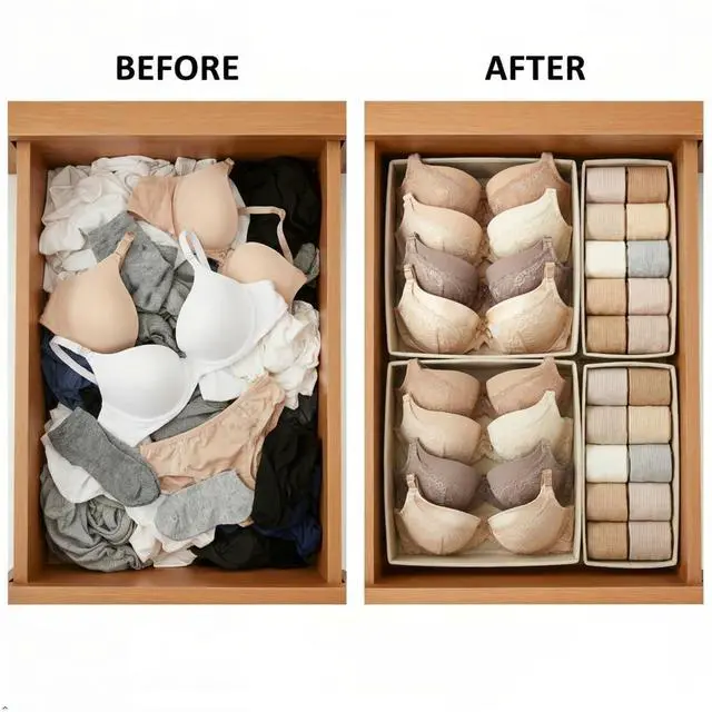Alt view image 3 of 7 - Underwear Drawer Organizer, 2 Pack, Khaki