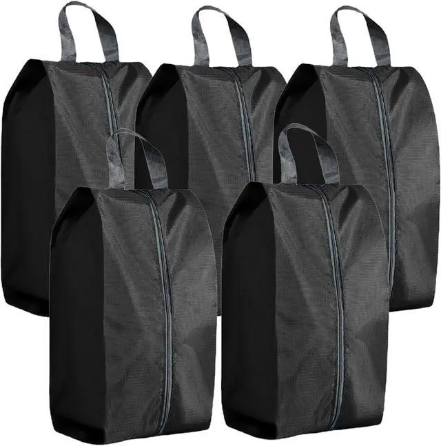 Main image of ASANMEYO 5Pcs XL Travel Shoe Bags Portable Travel Gifts Shoe Organizer with Zipper Closure, Waterproof Nylon Shoe Storage Organizer with Handle Travel Bags For Men and Women, Black