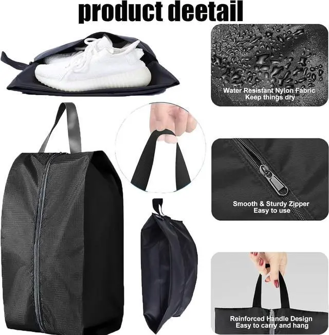 Alt view image 3 of 7 - ASANMEYO 5Pcs XL Travel Shoe Bags Portable Travel Gifts Shoe Organizer with Zipper Closure, Waterproof Nylon Shoe Storage Organizer with Handle Travel Bags For Men and Women, Black