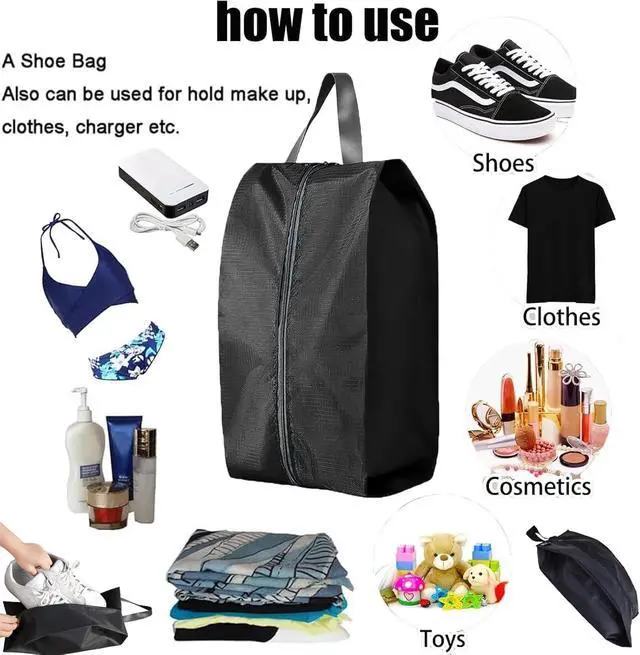 Alt view image 4 of 7 - ASANMEYO 5Pcs XL Travel Shoe Bags Portable Travel Gifts Shoe Organizer with Zipper Closure, Waterproof Nylon Shoe Storage Organizer with Handle Travel Bags For Men and Women, Black