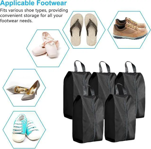Alt view image 6 of 7 - ASANMEYO 5Pcs XL Travel Shoe Bags Portable Travel Gifts Shoe Organizer with Zipper Closure, Waterproof Nylon Shoe Storage Organizer with Handle Travel Bags For Men and Women, Black