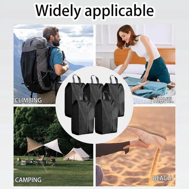 Alt view image 7 of 7 - ASANMEYO 5Pcs XL Travel Shoe Bags Portable Travel Gifts Shoe Organizer with Zipper Closure, Waterproof Nylon Shoe Storage Organizer with Handle Travel Bags For Men and Women, Black