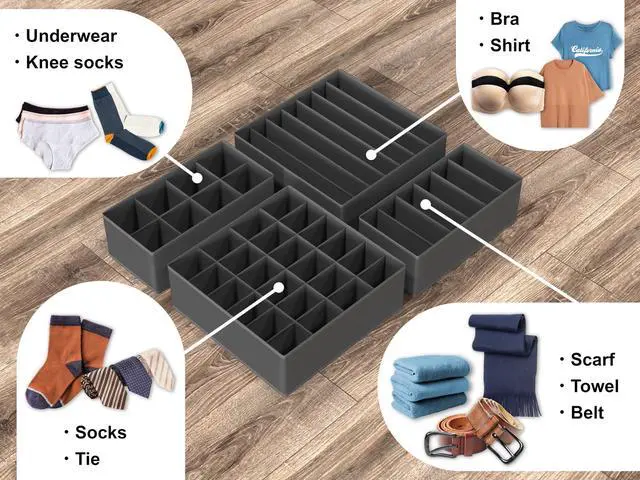 Alt view image 4 of 7 - 4-Pack Drawer Organizer Set for Underwear/Socks/Bra
