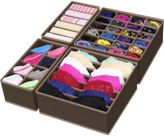 Main image of 4-Pack Drawer Organizer Set for Underwear/Socks/Bra, Brown