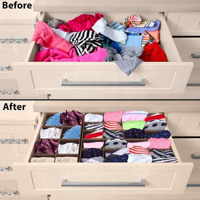 Alt view image 3 of 7 - 4-Pack Drawer Organizer Set for Underwear/Socks/Bra, Brown
