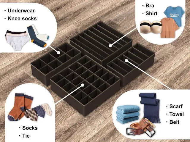 Alt view image 4 of 7 - 4-Pack Drawer Organizer Set for Underwear/Socks/Bra, Brown