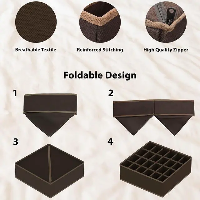 Alt view image 5 of 7 - 4-Pack Drawer Organizer Set for Underwear/Socks/Bra, Brown