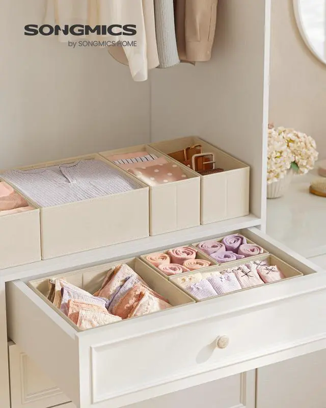 Alt view image 2 of 7 - Drawer Organizers, Dresser Divider Organizers, Set of 12, Foldable Fabric Storage Boxes for Socks, Underwear, Bras, Ties, Scarves, Summer Sand URDZ006Y02