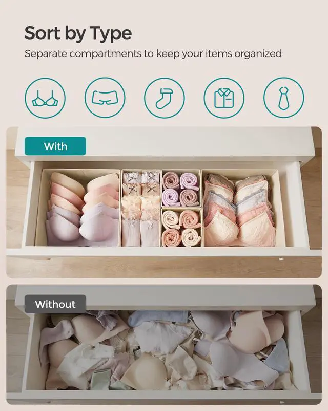 Alt view image 3 of 7 - Drawer Organizers, Dresser Divider Organizers, Set of 12, Foldable Fabric Storage Boxes for Socks, Underwear, Bras, Ties, Scarves, Summer Sand URDZ006Y02