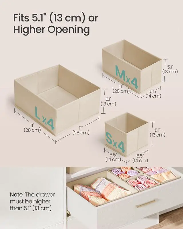 Alt view image 4 of 7 - Drawer Organizers, Dresser Divider Organizers, Set of 12, Foldable Fabric Storage Boxes for Socks, Underwear, Bras, Ties, Scarves, Summer Sand URDZ006Y02