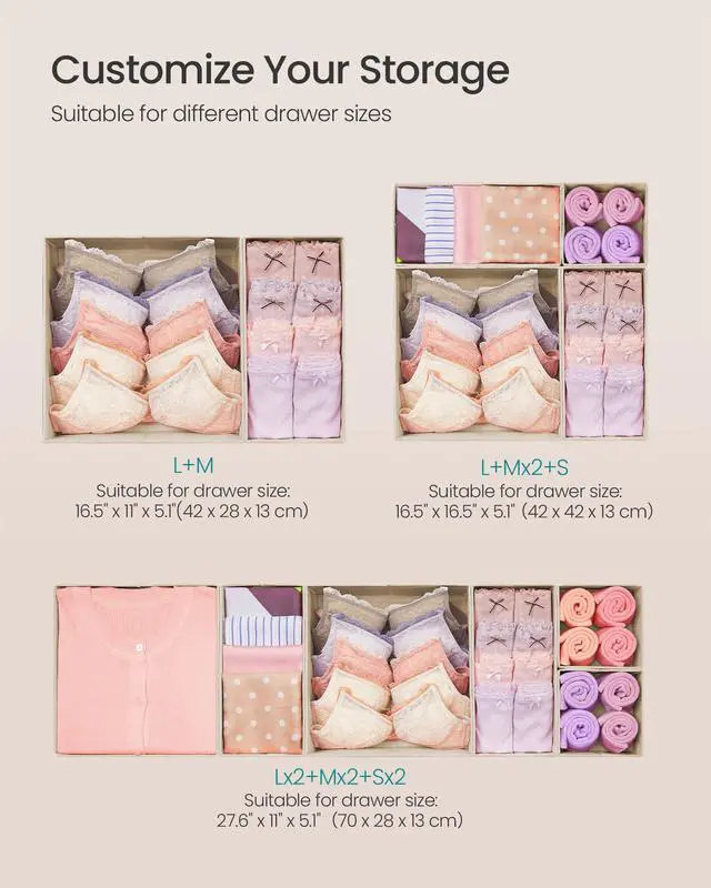 Alt view image 5 of 7 - Drawer Organizers, Dresser Divider Organizers, Set of 12, Foldable Fabric Storage Boxes for Socks, Underwear, Bras, Ties, Scarves, Summer Sand URDZ006Y02