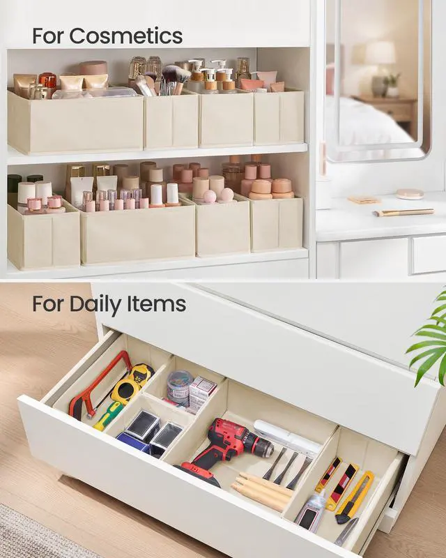 Alt view image 7 of 7 - Drawer Organizers, Dresser Divider Organizers, Set of 12, Foldable Fabric Storage Boxes for Socks, Underwear, Bras, Ties, Scarves, Summer Sand URDZ006Y02